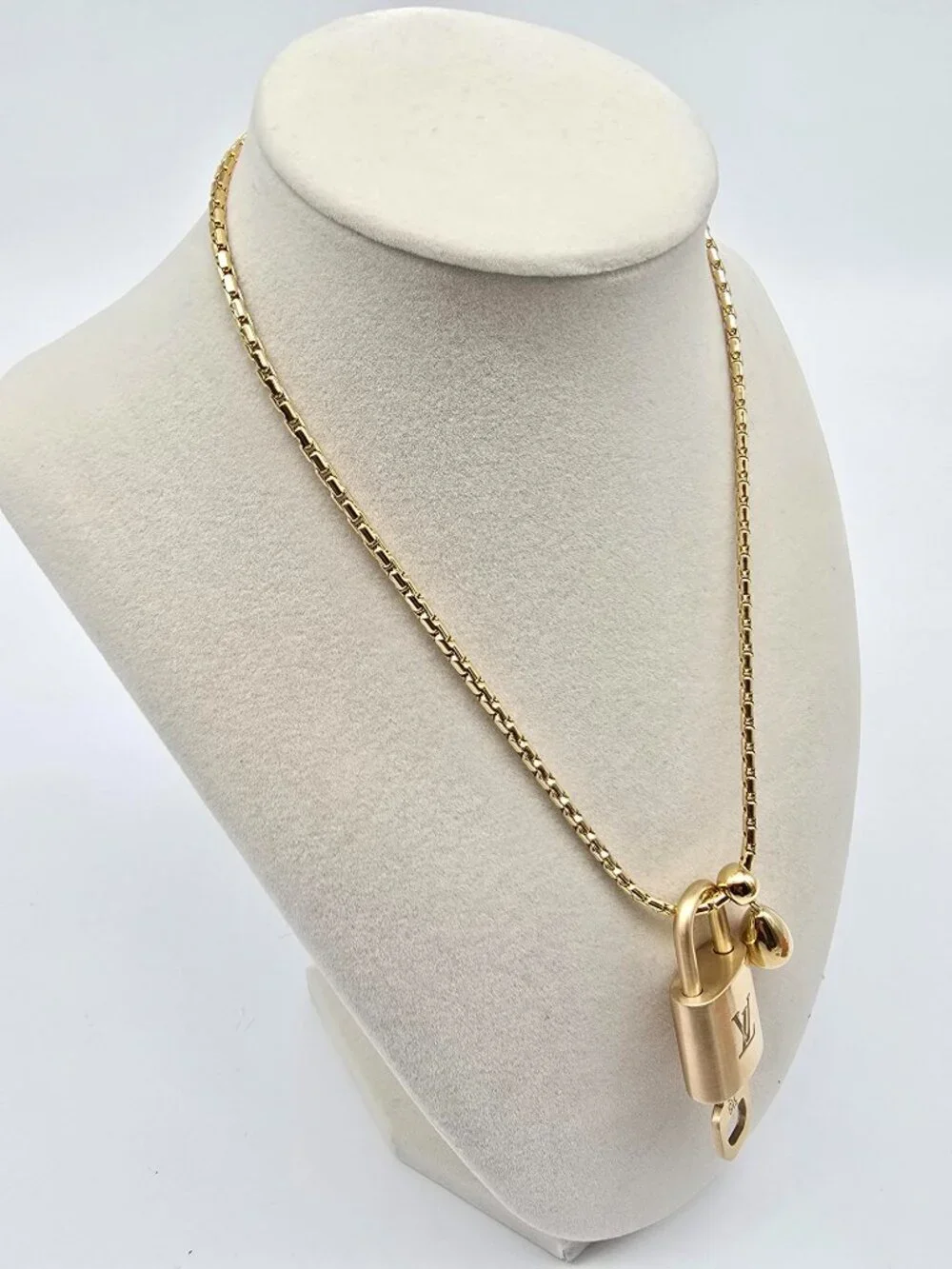 ✨ Stainless Steel Gold-Plated Necklace with Authentic Louis Vuitton Padlock ✨